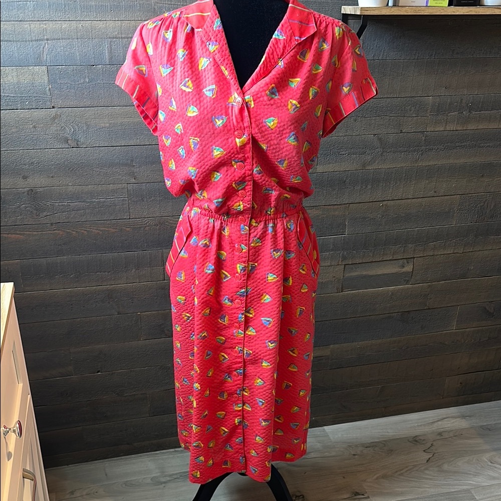 Vintage Vibrant Sherbet Salmon Button Down Midi Dress